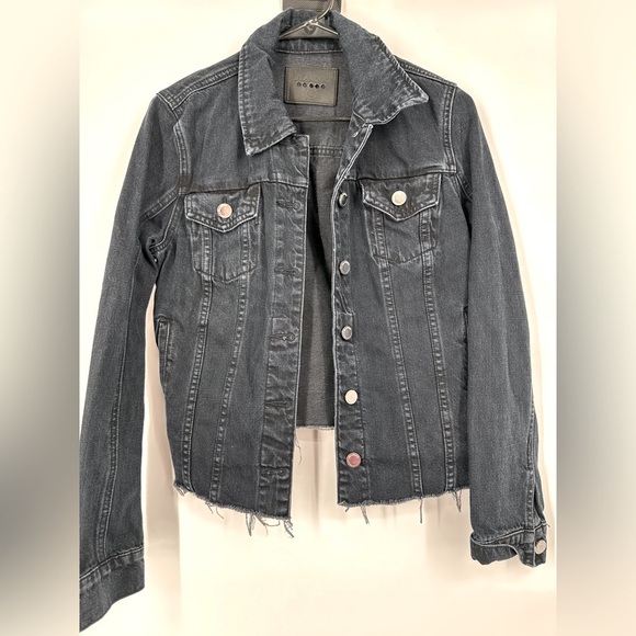 Blank NYC Dark Wash Distressed Frayed Denim Jacket - Picture 1 of 5